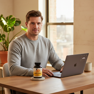 Alpha Energy lifestyle - energized person at a modern desk